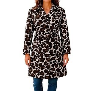 Madison Leopard Print Trench Coat‎ 8 Brown Belted Textured Mob Wife Mod Neutral